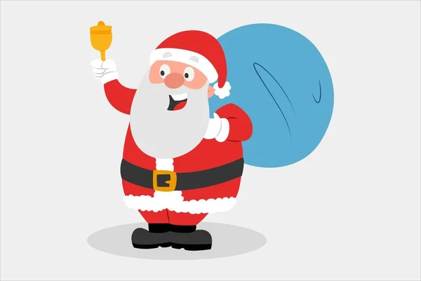 Векторні Ілюстрації Санта Клаус Тримає Сумочку Подарунками Плечі Дзвонить Дзвоник — стоковий вектор