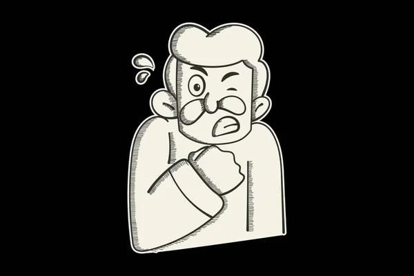 Vektorová Kreslená Ilustrace Kouřící Muž Naštvaný Mrká Okem Izolováno Černém — Stockový vektor