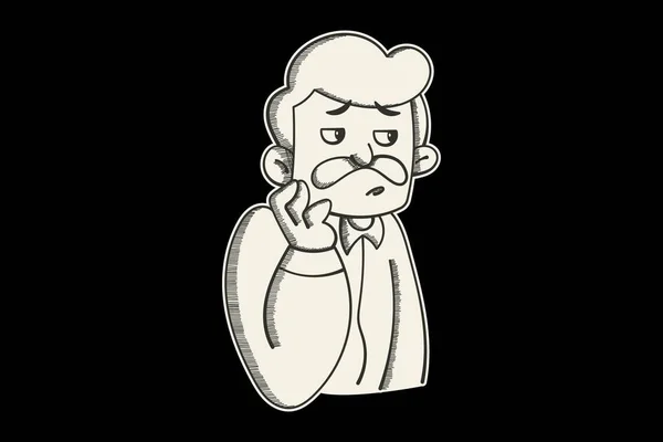 ベクトル漫画イラスト 喫煙者は悲しそうに座っている 黒い背景に隔離された — ストックベクタ