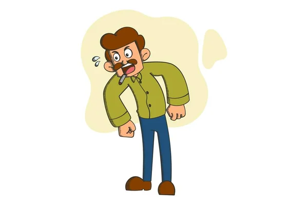Vector Cartoon Illustration Smoking Man Shocked Isolated White Background — Stock Vector