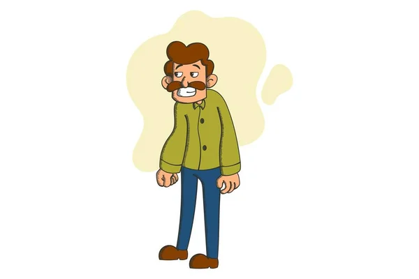 Illustration Vectorielle Dessin Animé Fumer Montre Ses Dents Avec Sourire — Image vectorielle