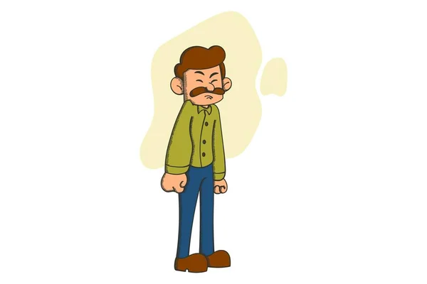 ベクトル漫画イラスト 喫煙男は迷惑で目を閉じて立っている 白い背景に隔離された — ストックベクタ
