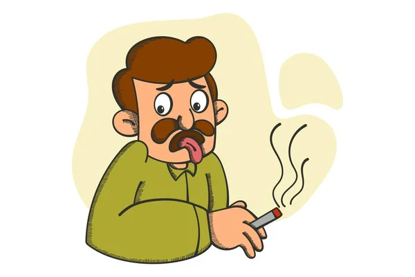 Illustration Vectorielle Dessin Animé Fumer Est Tenir Une Cigarette Dans — Image vectorielle