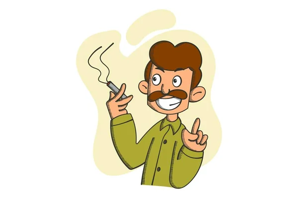 Vektor Rajzfilm Illusztráció Egy Dohányzó Ember Happy Egy Cigarettát Tart — Stock Vector