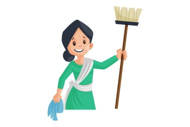 Diwali 'de ev temizliği yapan bir kadının vektör grafik çizimi. Beyaz arka planda tek başına.
