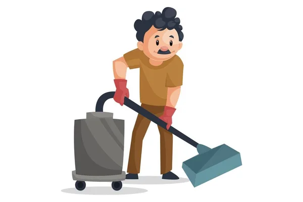 Vector Graphic Illustration Cleaning Man Cleaning Floor Vacuum Cleaner Individually — Stock Vector