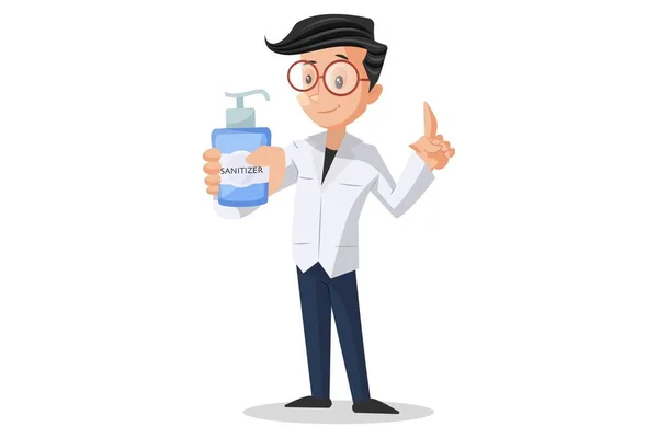 Vector Graphic Illustration Doctor Holding Sanitizer Bottle Hand Individually White — Stock Vector