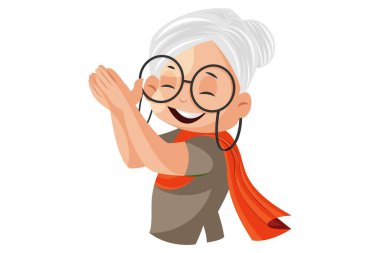 Vektör grafik çizimi. Büyükannem alkışlıyor. Beyaz arka planda tek başına.