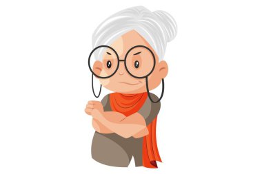 Vektör grafik çizimi. Büyükannem üzgün. Beyaz arka planda tek başına.