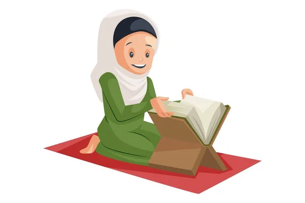 Διανυσματική Γραφική Απεικόνιση Μουσουλμάνα Διαβάζει Κοράνι Μεμονωμένα Λευκό Φόντο — Διανυσματικό Αρχείο