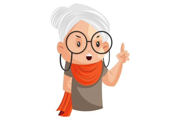 Vektorgrafische Illustration Großmutter Zeigt Mit Dem Finger Individuell Auf Weißem — Stockvektor
