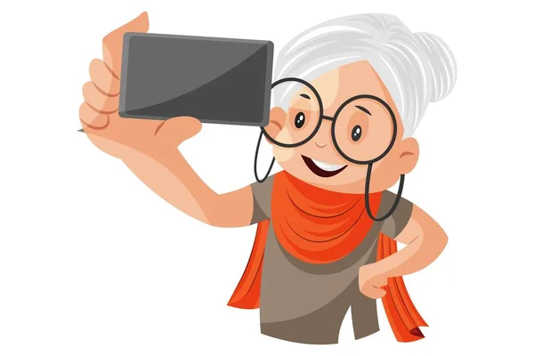 Ilustración Gráfica Vectorial Abuela Está Teléfono Individualmente Sobre Fondo Blanco — Vector de stock