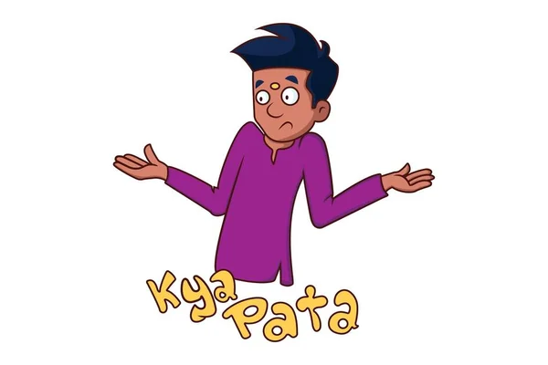 一个男孩的矢量卡通画 Kya Pata Hindi Text Translation 谁知道呢 因白人背景而被隔离 — 图库矢量图片