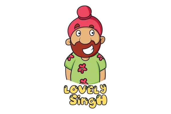 Vector Cartoon Illustration Punjabi Sardar Lettering Text Lovely Singh Isolated — Stock Vector