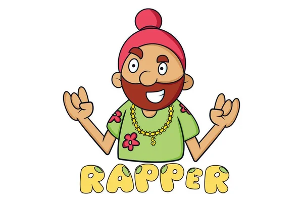 Vector Cartoon Illustration Punjabi Sardar Lettering Text Rapper Isolated White — Stock Vector