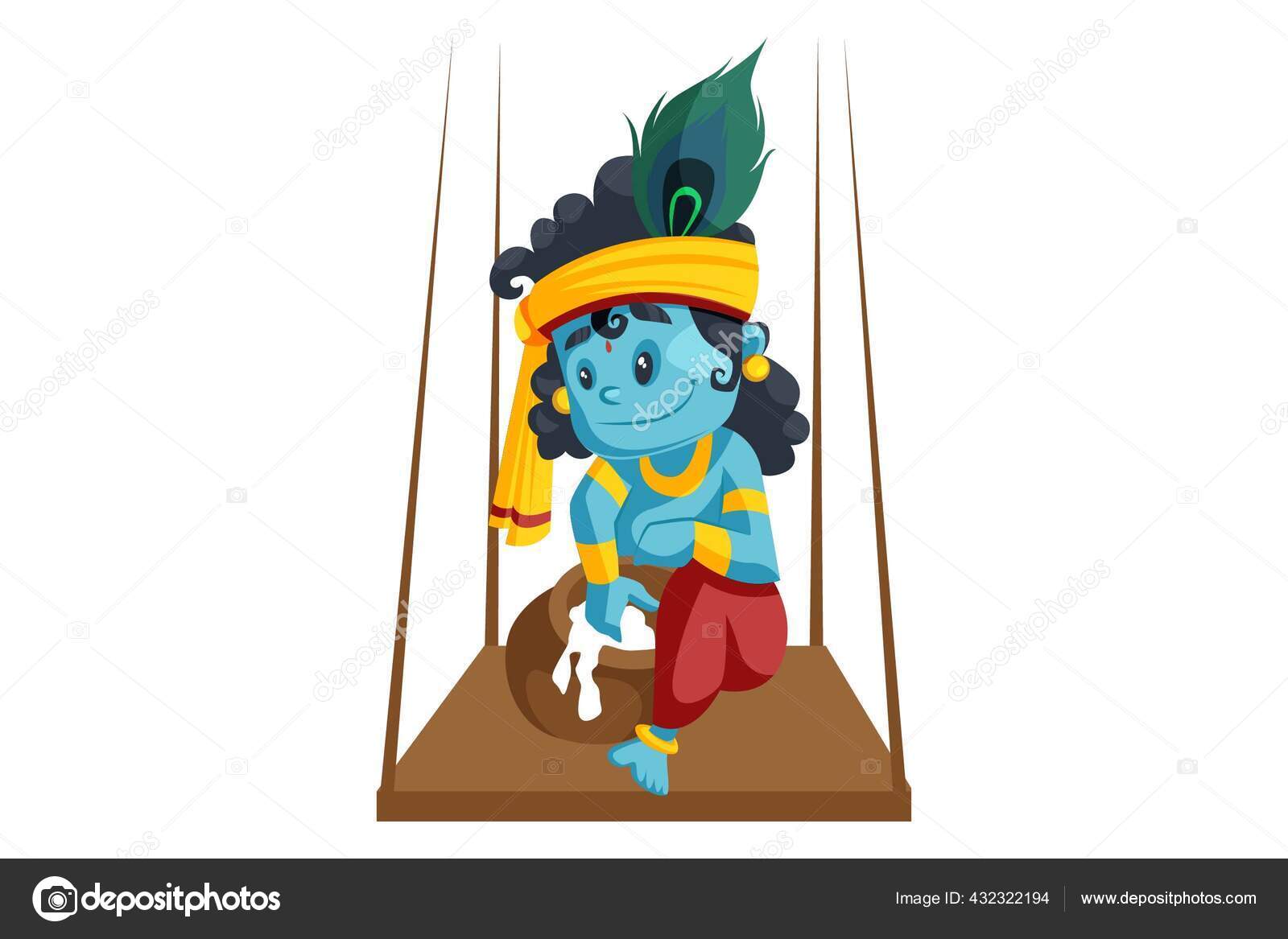 Vektorgrafisk Illustrasjon Lord Krishna Sitter Husken Spiser Smør Fra Gryta  stockvektor © F1Digitals #432322194, image size:1600x1167