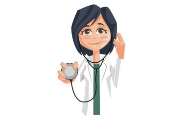 Vektör grafik çizimi. Steteskoplu bayan doktor. Beyaz arka planda tek başına.
