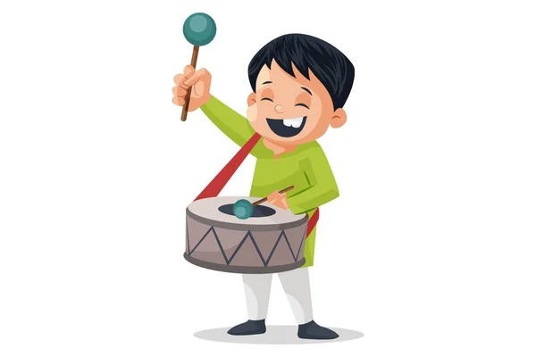 Vector Graphic Illustration Boy Playing Drum Individually White Background — Stock Vector