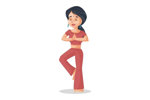 Vektorgrafische Illustration Frau Steht Yoga Pose Individuell Auf Weißem Hintergrund — Stockvektor