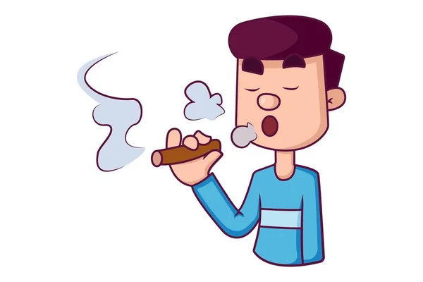 Vector Cartoon Illustration Boy Smoking Cigarette Isolated White Background — Stock Vector
