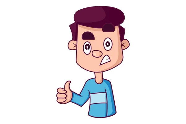 Vector Cartoon Illustration Des Jungen Ist Wütend Und Zeigt Daumen — Stockvektor