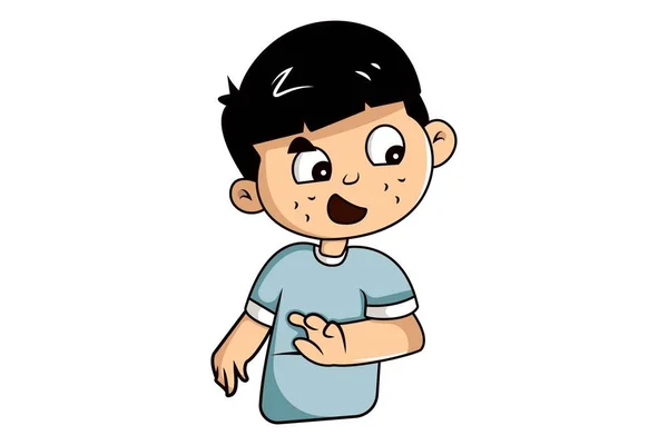 Ilustrasi Kartun Vektor Boy Melakukan Ekspresi Tangan Dengan Mulut Terbuka - Stok Vektor