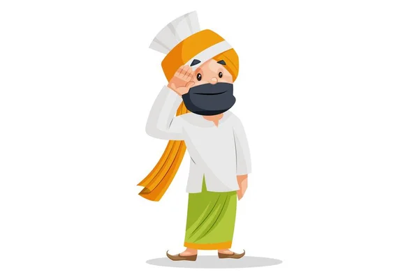 Vector Graphic Illustration Punjabi Man Saluting Individually White Background — Stock Vector