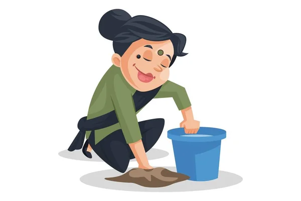 Vector Graphic Illustration House Maid Cleaning Floor Individually White Background — Stock Vector