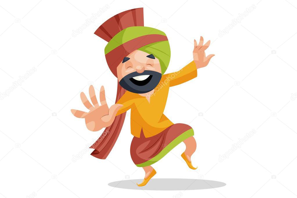 Vector graphic illustration of Punjabi man dancing. Individually on a white background.