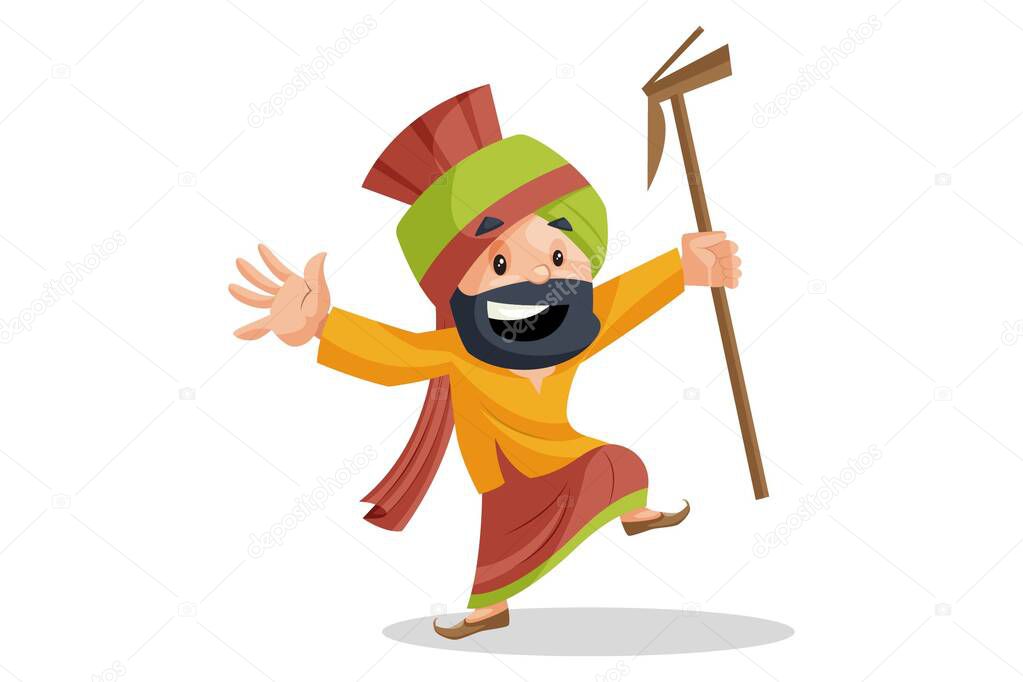 Vector graphic illustration of Punjabi man is dancing. Individually on a white background.