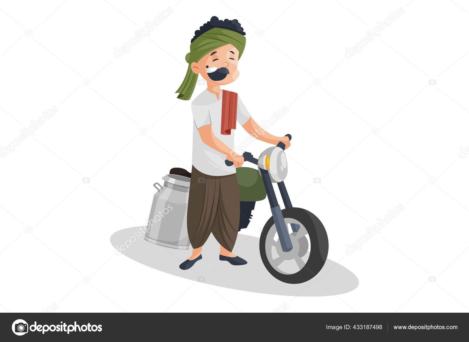 Vector Graphic Illustration Milkman Going Selling Milk Motorbike
