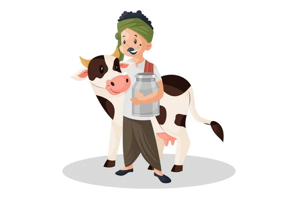 Vektor Grafisk Illustration Mjölkmannen Håller Behållare Och Står Med Individuellt — Stock vektor