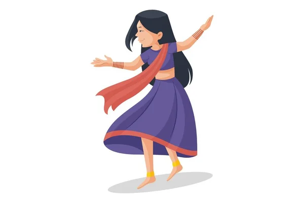 Vector Grafische Illustratie Van Meisje Dragen Indiaanse Jurk Dansen Navratri — Stockvector