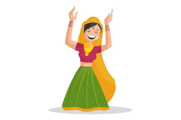 Vector Graphic Illustration Girl Wearing Indian Dress Dancing Individually White — Stock Vector