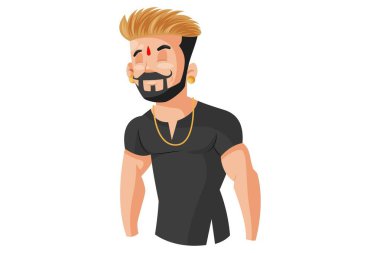 Vektör grafik çizimi. Gözleri kapalı Rajput çocuk. Beyaz arka planda tek başına.