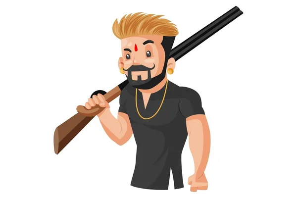 Ilustración Gráfica Vectorial Chico Rajput Sosteniendo Arma Mano Individualmente Sobre — Vector de stock