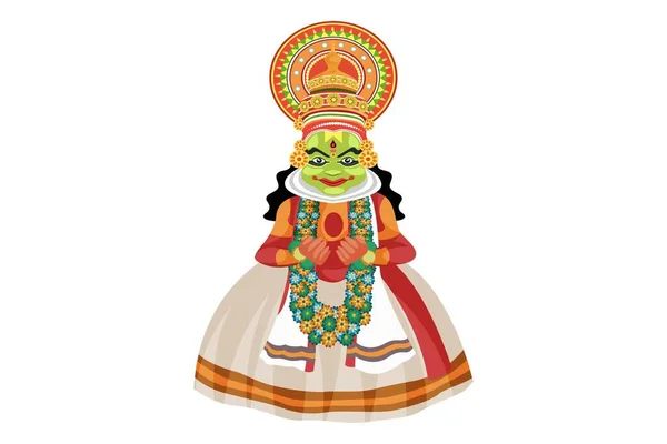 Vektor Grafisk Illustration Kathakali Dansare Står Pose Individuellt Vit Bakgrund — Stock vektor