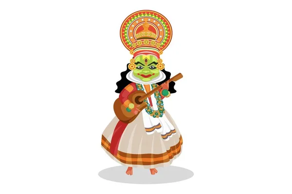 Ilustración Gráfica Vectorial Kathakali Bailarina Está Tocando Guitarra Individualmente Sobre — Archivo Imágenes Vectoriales