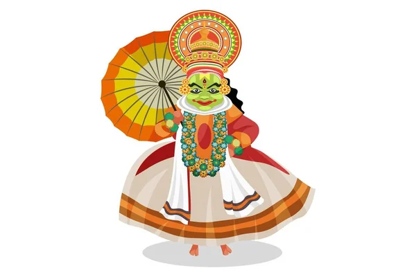 Vektor Grafisk Illustration Kathakali Dansare Håller Ett Paraply Handen Individuellt — Stock vektor