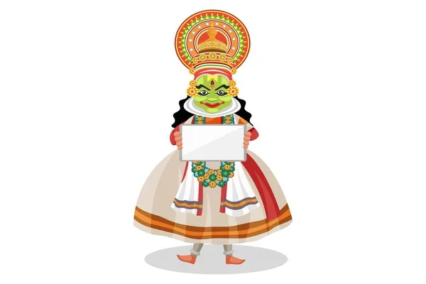 Ilustração Gráfica Vetorial Kathakali Dançarina Está Segurando Tabuleiro Branco Nas — Vetor de Stock