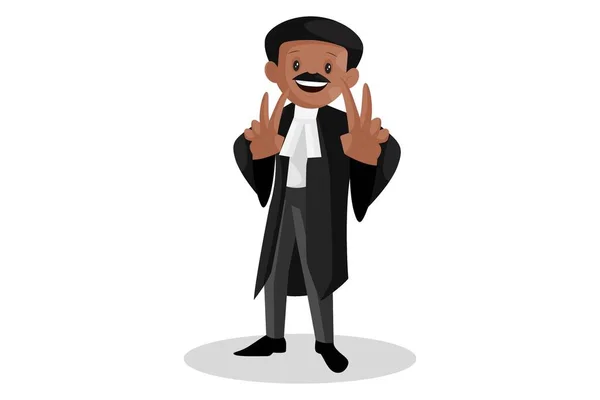 Vector Graphic Illustration Indian Lawyer Showing Victory Sign Both Hands — Stock Vector