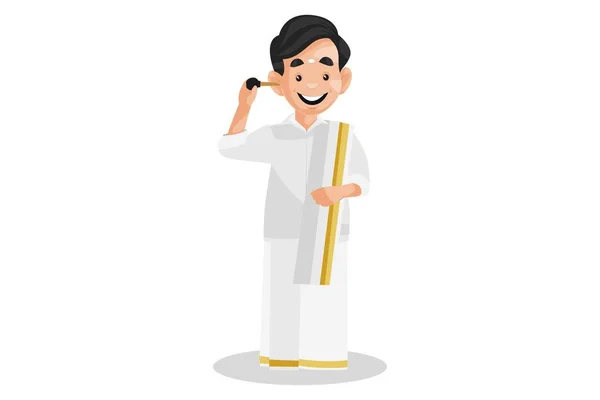 Διανυσματική Γραφική Απεικόνιση Ινδός Μαλαϊάλι Άνθρωπος Φαγούρα Αυτί Κλειδί Του — Διανυσματικό Αρχείο