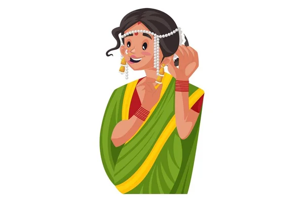 Векторная Графическая Иллюстрация Индийская Маратхи Носит Традиционные Украшения Индивидуально Белом — стоковый вектор