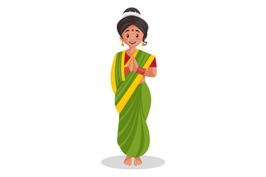 Vector graphic illustration. Indian Marathi woman is with greet. Individually on a white background. clipart