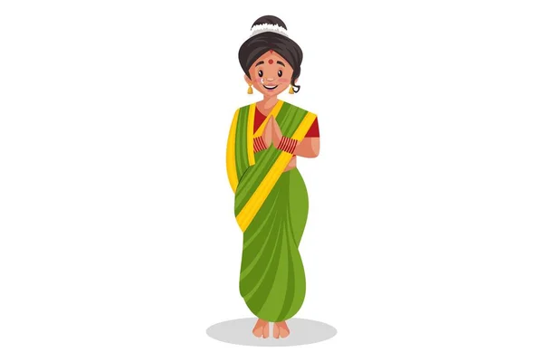 Illustrazione Grafica Vettoriale Donna Marathi Indiana Con Saluto Individualmente Uno — Vettoriale Stock