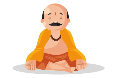 Vektör grafik çizimi. Hintli pandit meditasyon yapıyor. Tek tek beyaz arkaplanda.