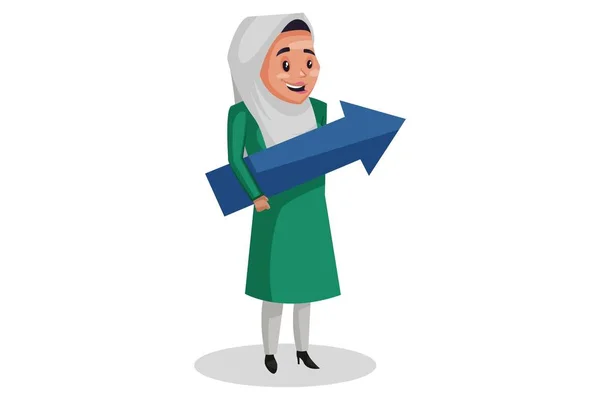 Ilustración Gráfica Vectorial Mujer Musulmana Sostiene Una Flecha Sus Manos — Vector de stock