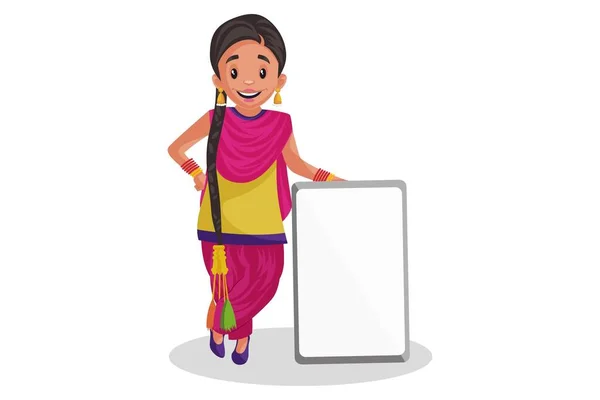 Ilustración Gráfica Vectorial Chica Punjabi Tiene Tablero Blanco Mano Individualmente — Vector de stock