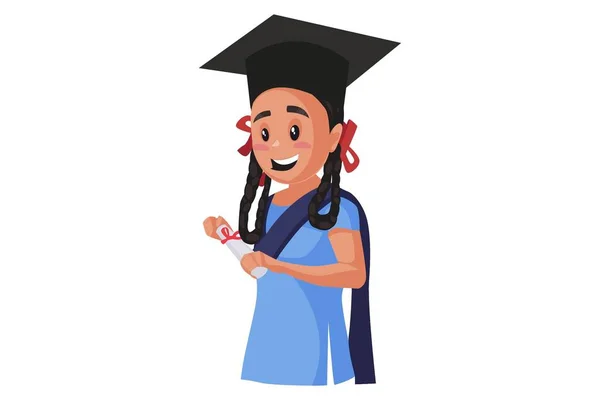 Векторна Графічна Ілюстрація Шкільна Дівчина Носить Кепку Тримає Руці Сертифікат — стоковий вектор