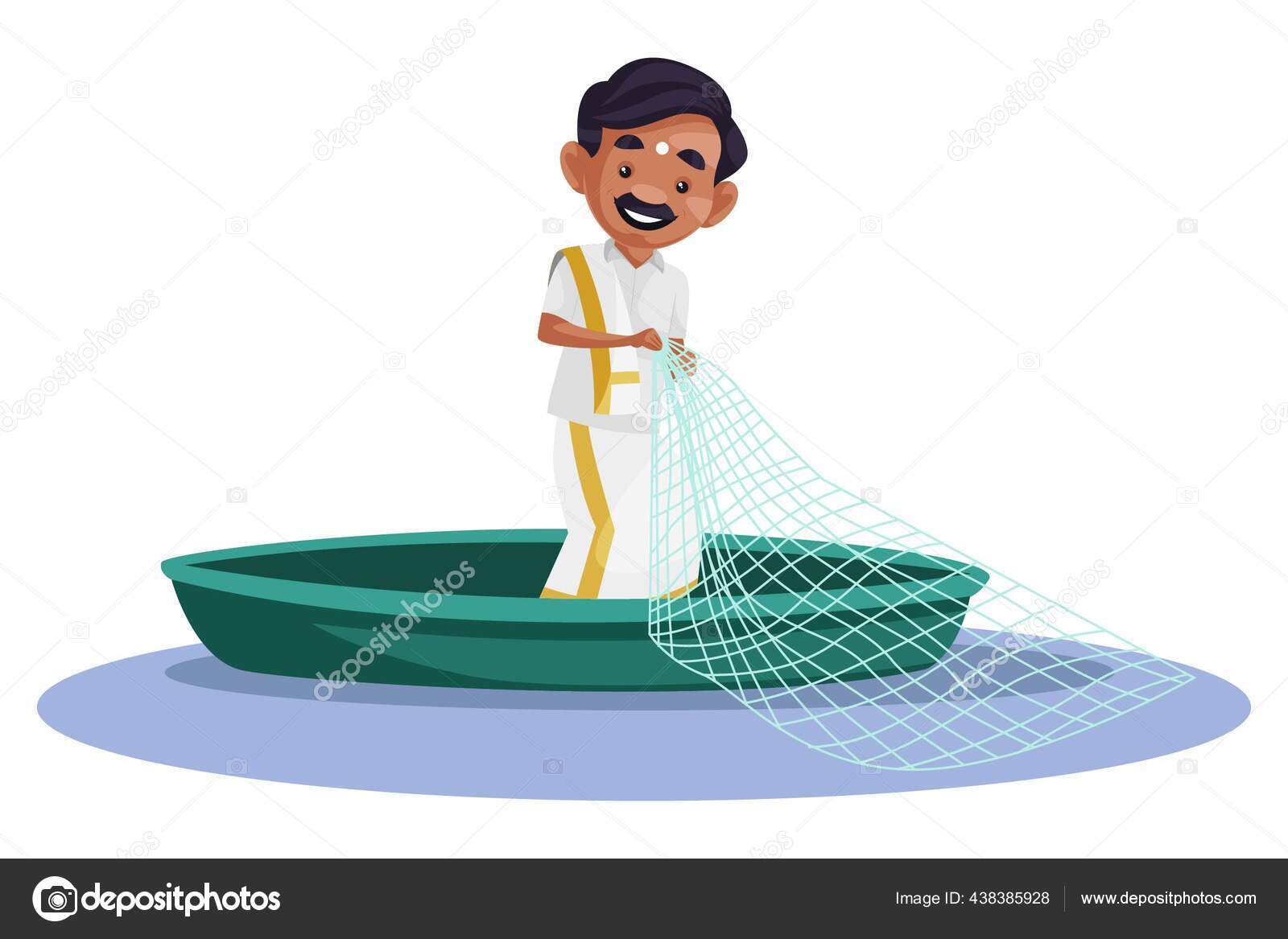 Vector Graphic Illustration Tamil Man Standing Boat Holding